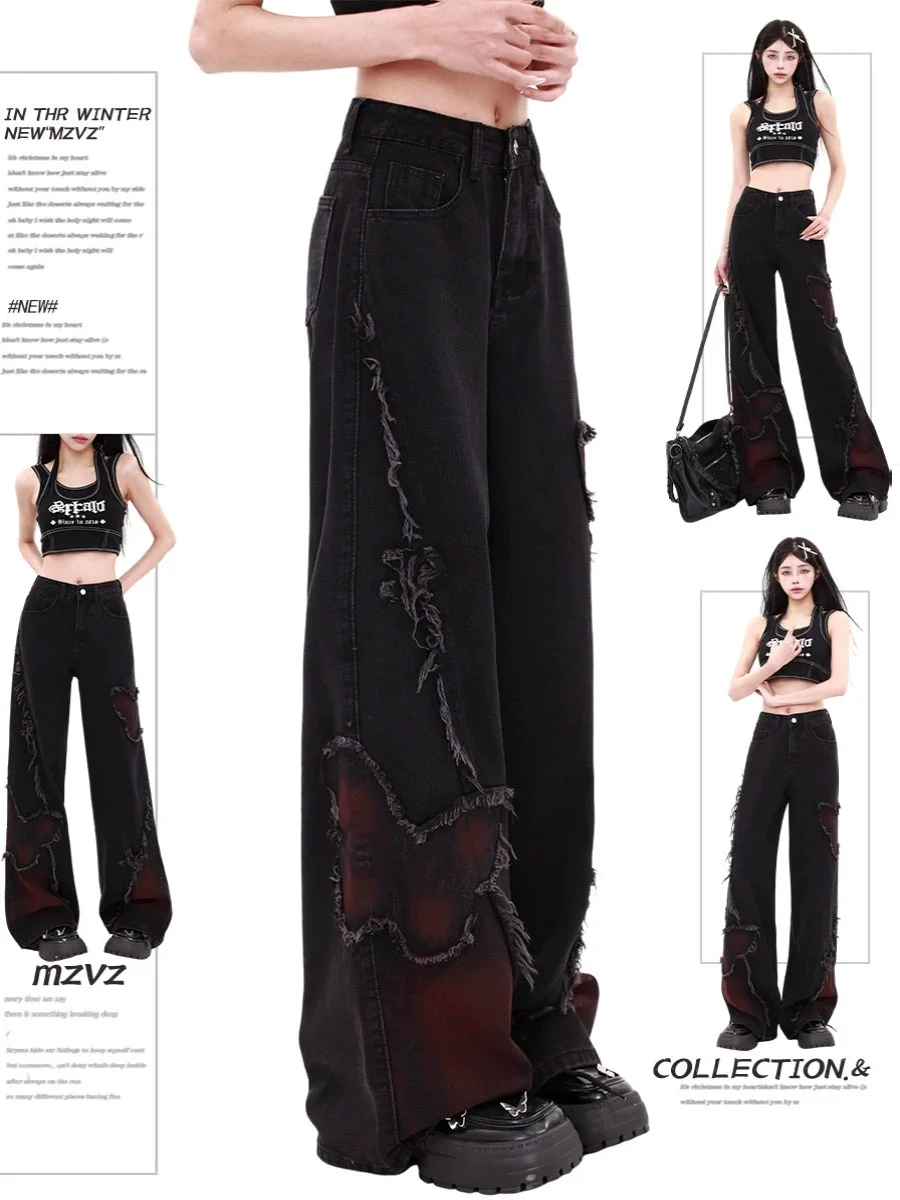 Women Dark Academia Butterfly Jean Trashy Y2k Japanese Streetwear Denim Pants Trousers 2000s Aesthetic Grunge Harajuku Gothic