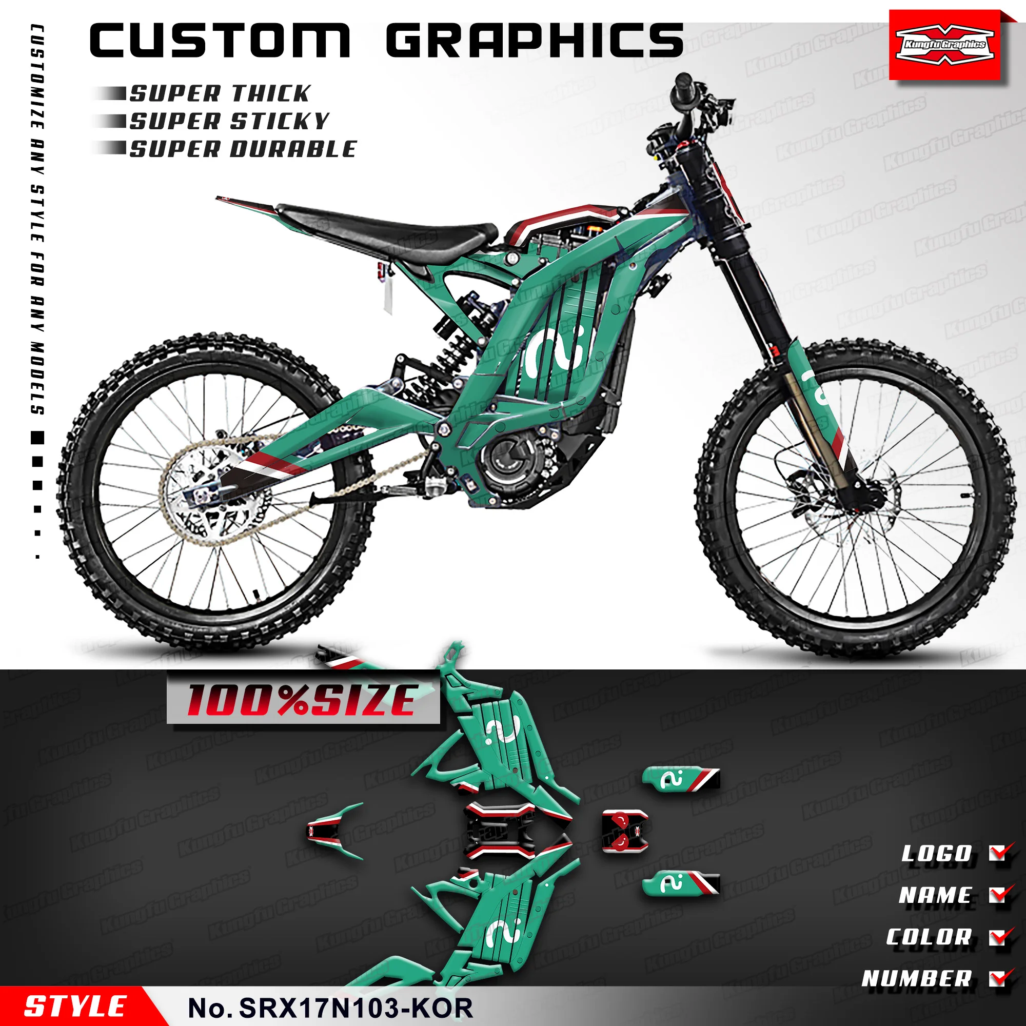 

KUNGFU GRAPHICS Graphics Kit UV-resistant Vinyl Stickers for Sur-Ron Light Bee X/S Electric Bike, SRX17N103-KOR