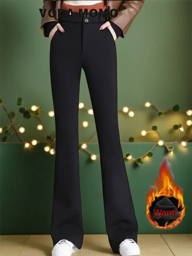 Korean Casual Office Lady Female High Waist Long Bell Bottom Trousers Autumn Winter Fashion Slit Solid Flare Pants Women Pants