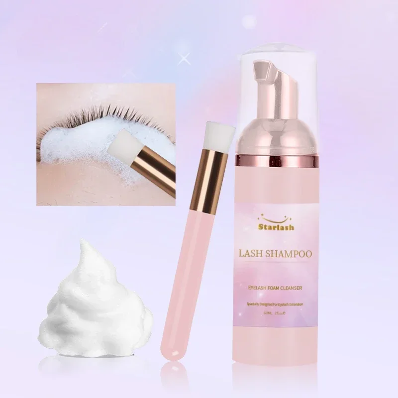 60ml rose scent lash shampoo high quality eyelash cleaner primer shampoo for LED lash extensions