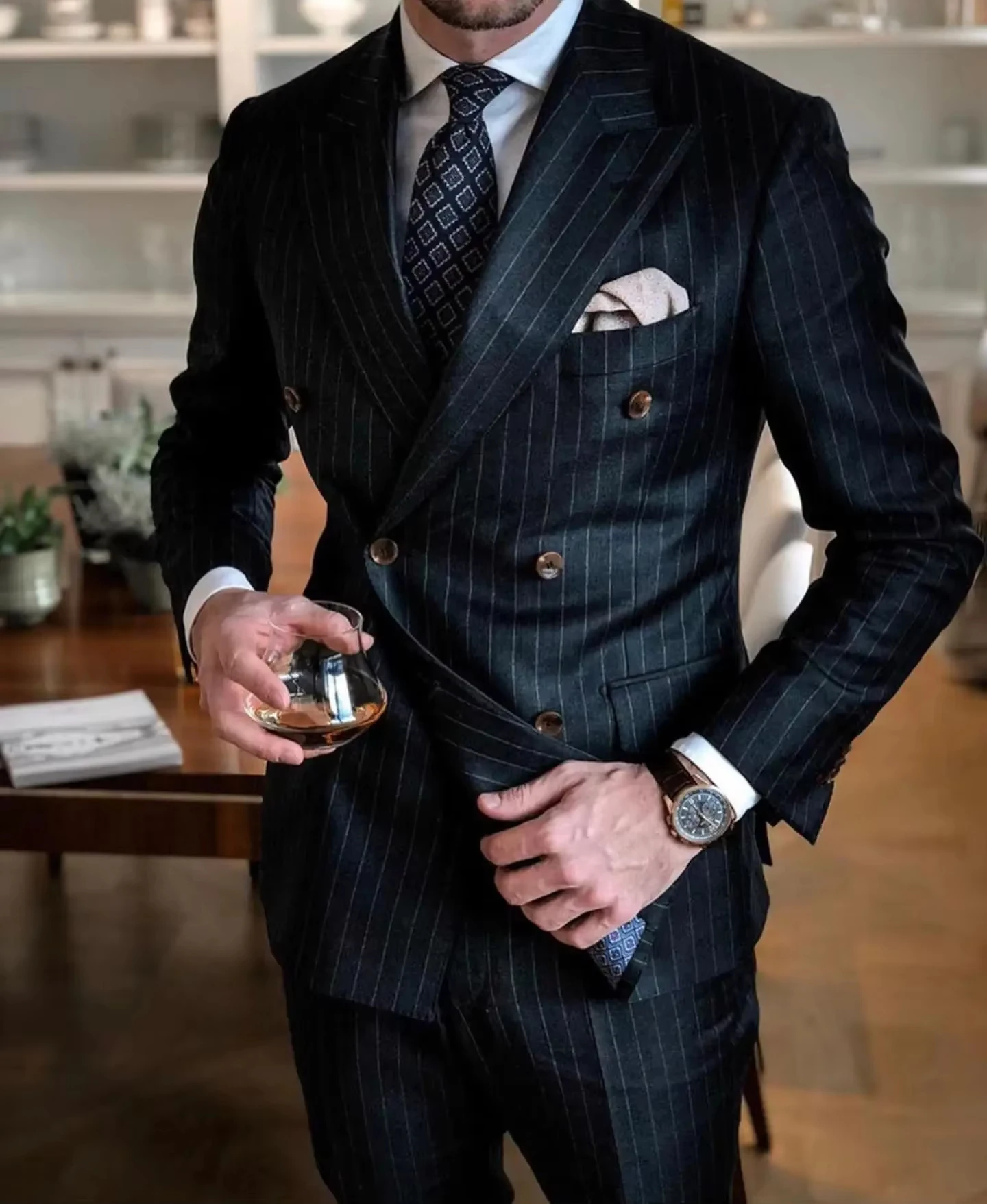 Black Stripe Men Suits Double Breasted Blazer Latest Coat Designs Slim Fit only Jacket Tuxedos Custom Made Groom Prom