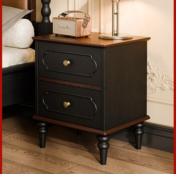 

French bedside table vintage solid wood storage cabinet