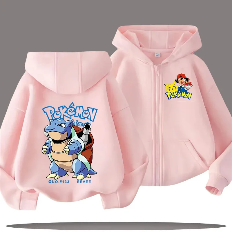 

2026 New Children's zipper hooded t-shirt Pokémon boy sports shirt cartoon print girl casual top Pikachu spring-autumn jacket