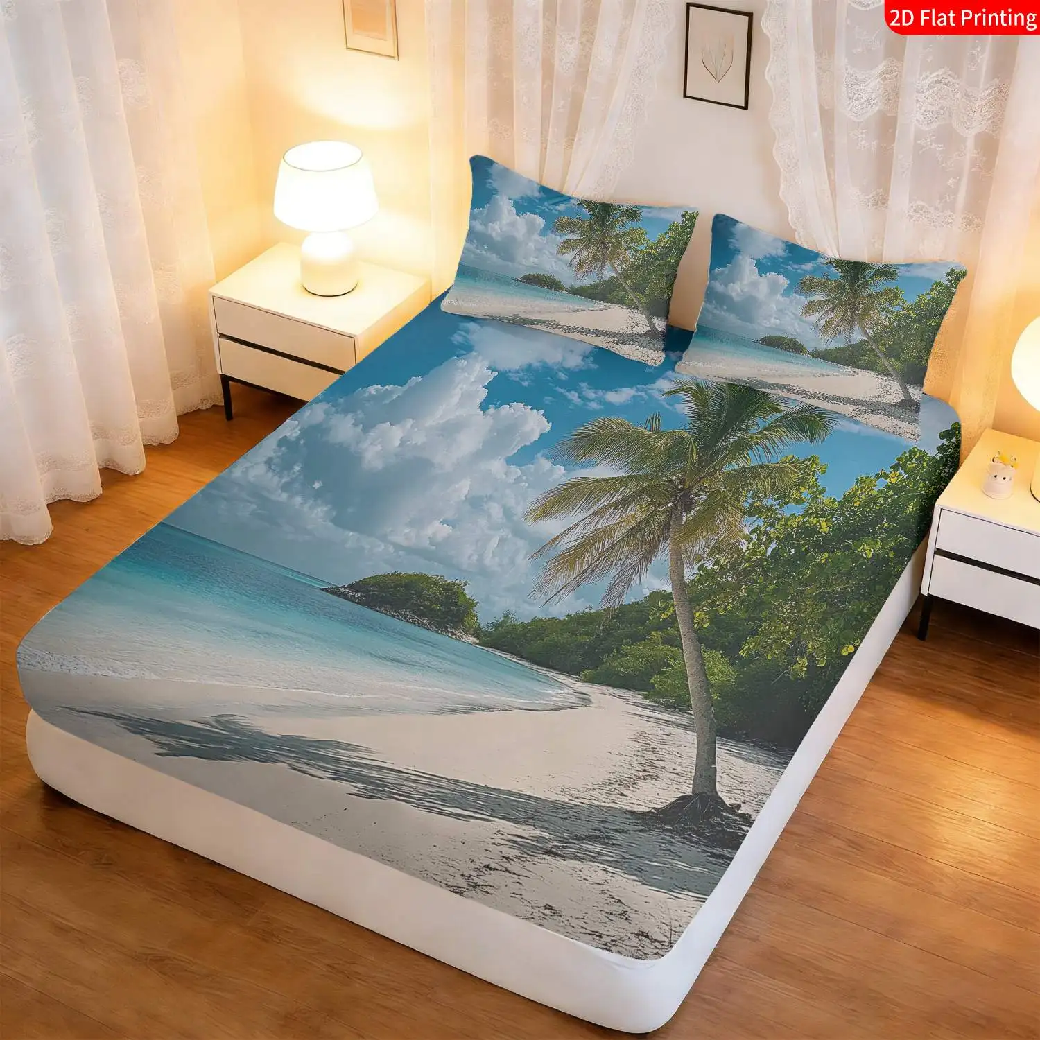3-Piece Mattress Protector Set with Tropical Coastal Style, Beach-Themed Bedding with Ocean Wave Print, Suitable for Summer Bedrooms, Vacation Hotels, Mattress Cover, Stain-Resistant, Mattress Protector Cover. Suitable for All Seasons, Machine Washable, Easy to Care For, Universal for Home Bedrooms, Essential for Dormitories and Rentals, Master Bedroom Decoration, Dust-Proof and Stain-Resistant, High Elasticity, Fits Various Sizes