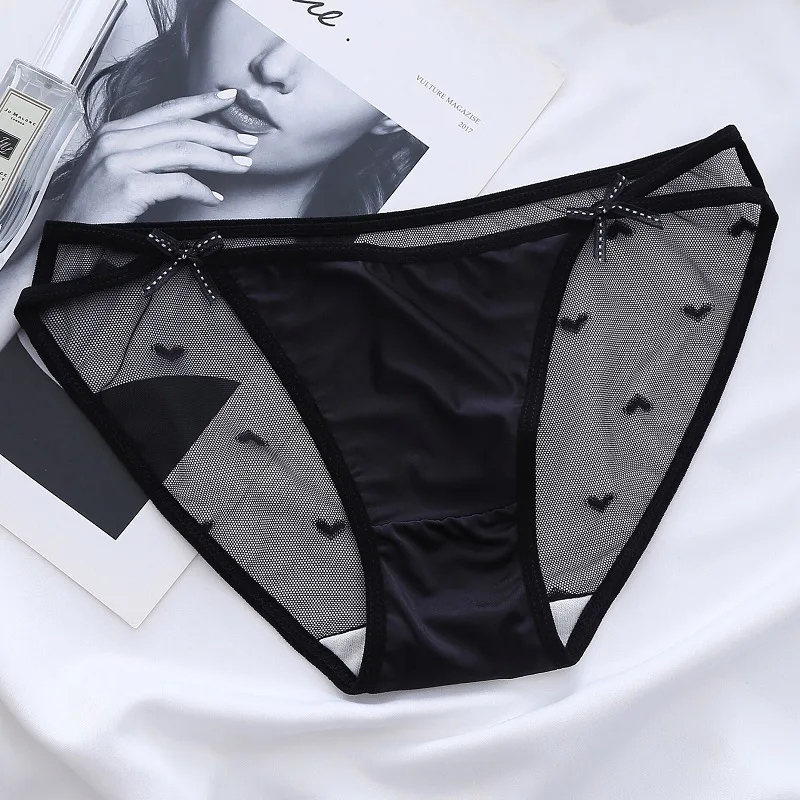 Women's panties Womens Heart Logo Low Waist Lace Panties Mesh Sexy Bow Design Comfortable Breathable Hollowed Panties For Women