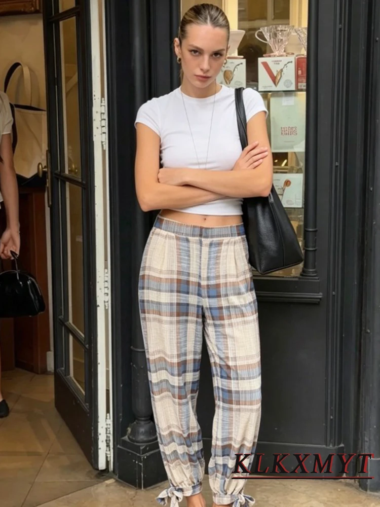 Fashion Vintage Stripe Women Pants Casual Loose Lace Up With Pockets Wide Leg Trousers Summer Autumn New