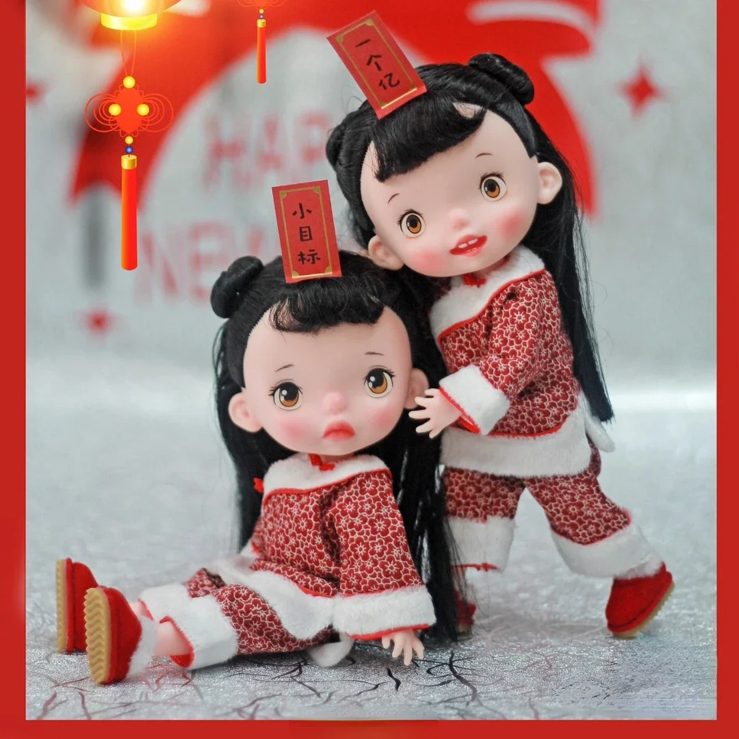 Exclusive Edition Mzzm Doll Happy New Year Red Cloth BJD Doll with Piggy Mask Customized Vinyl Toys Girl Figure Body Moveable