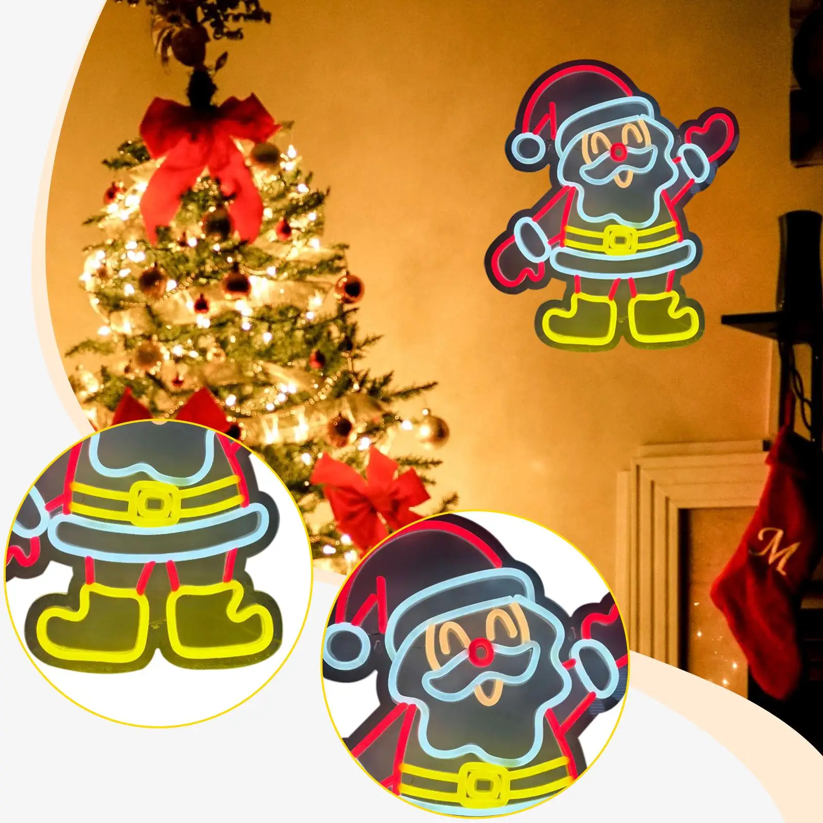 Christmas Neon Sign, Cartoon Colorful Christmas Light up Sign, Wall Art Decor Signs