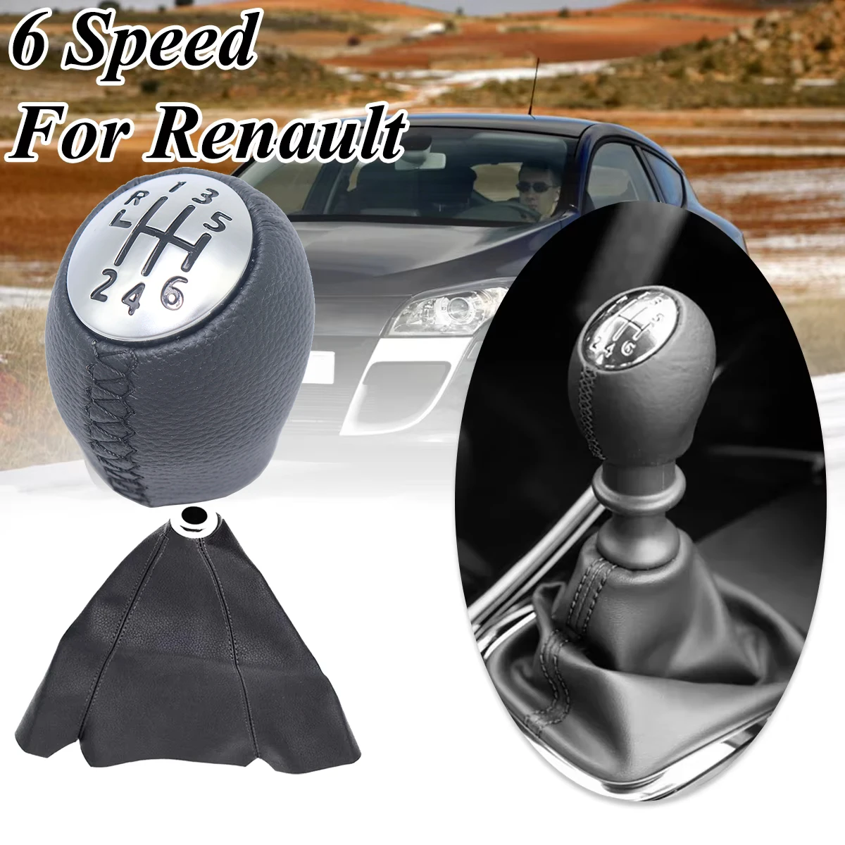 

6 Speed Gear Shift Knob Leather Handleball For Renault Megane 3 Clio Laguna Nissan Interstar Vauxhall Vivaro Movano Accessories