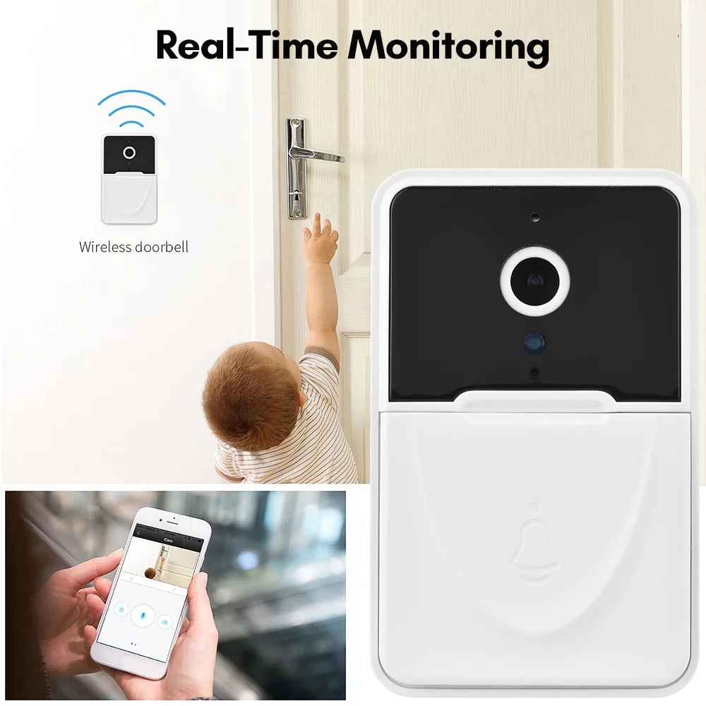 WIFI Video Doorbell Camera Security Camera Doorbell HD 480P with Ringtone Wide Angle View Night Vision Motion Detection 2.4GHZ