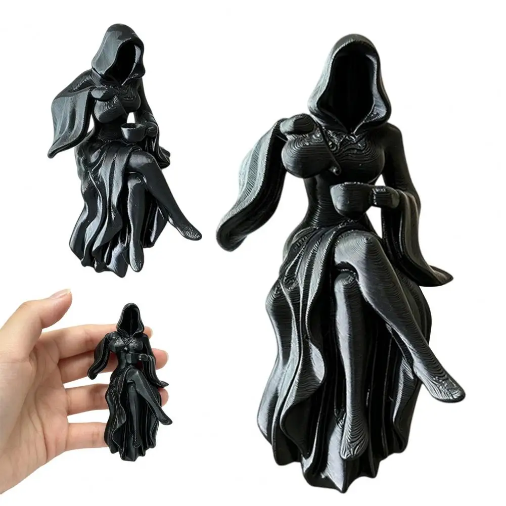 Elegant Figurine Hooded Girl Sculpture Hooded Reaper Lady Figurine Dark Fantasy Resin Statue Mysterious Black Robed for Desk