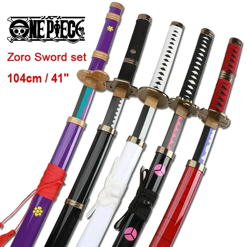 Espadas Roronoa Zoro de 3 uds., 104Cm, Katana hecha a mano, Anime japonés, Cosplay Shusui Enma Kitetsu, soporte y cinturón para espada gratis NM35