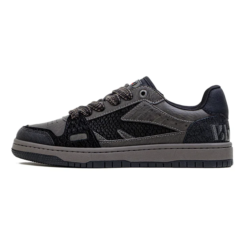 Men's Black Snake Print Low-Top Sneakers - Casual Flat Sole