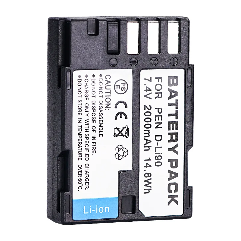7.4V 2000mAh D-LI90 Battery for Pentax K7D K52S K3 K32 K33 K1 K01 645D Camera Batteries