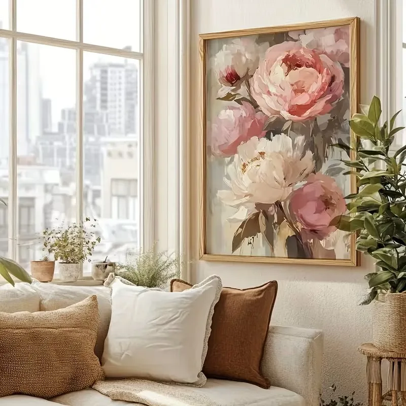 

Abstract Pinkish-green Pastel Floral Canvas Poster Art Wall, Modern Living Room and Dining Room Interior Home Decoration