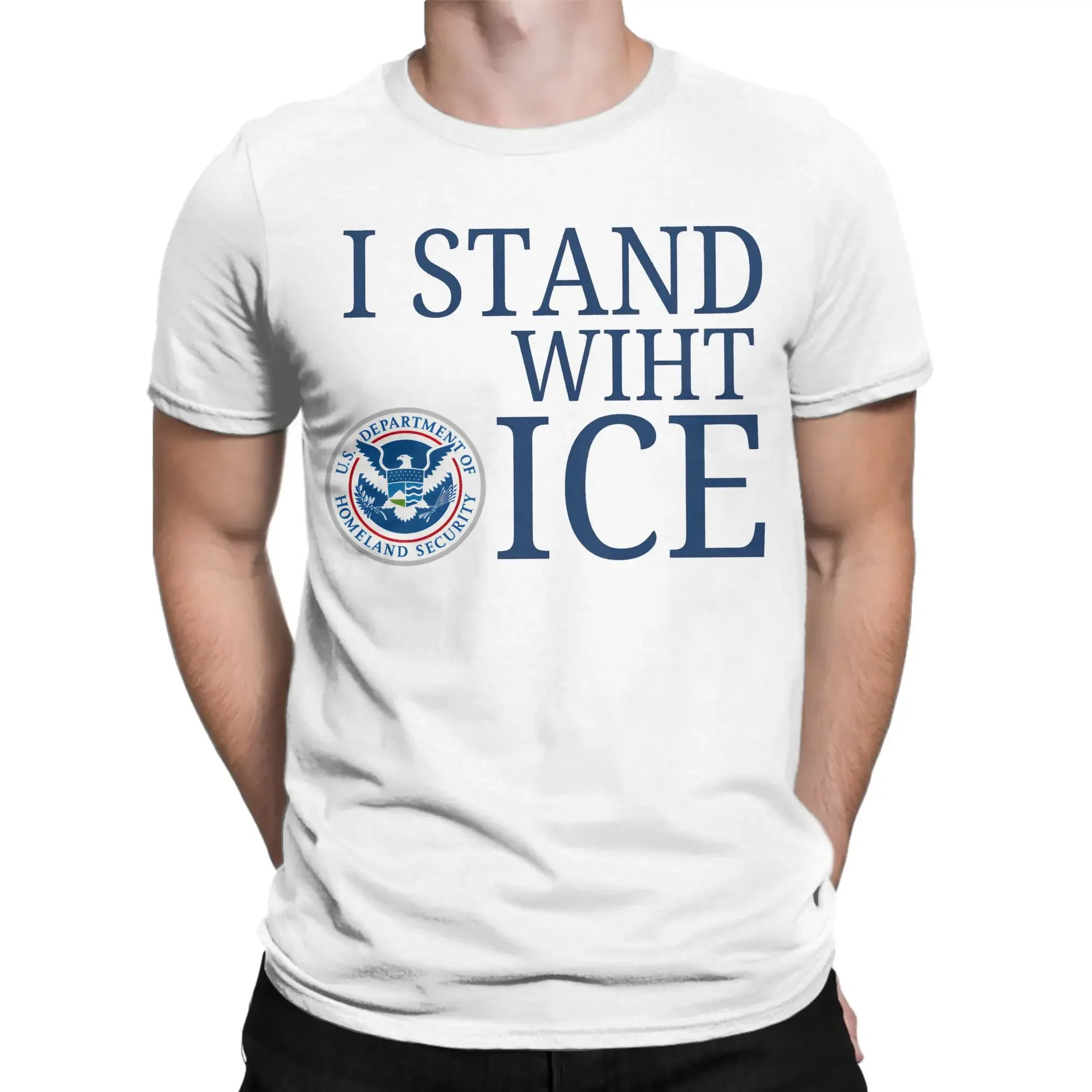 Men I Stand With Ice United States Immigration and Customs Enforcement T Shirt Cotton Clothes Short Sleeve Tees Summer T-Shirts