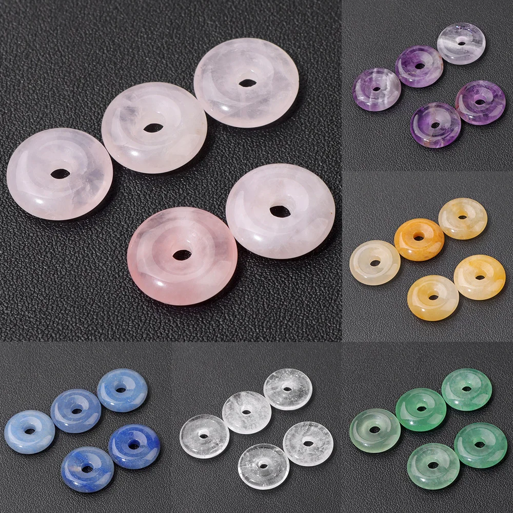 Natural Stone Donut Beads Charm Flat Round Large Hole Crystal Quartz Beads Beads For DIY Jewelry Making Peace Buckle Charm