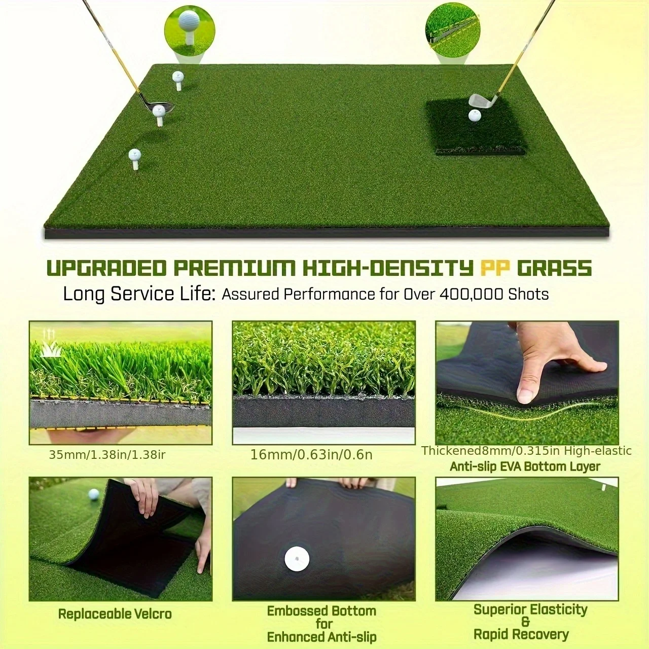 ترقية حصيرة ضرب الجولف متعددة الوظائف - حصيرة سميكة 5 × 4 أقدام مع عشب قابل للتبديل، قاعدة متينة غير قابلة للانزلاق للداخلية