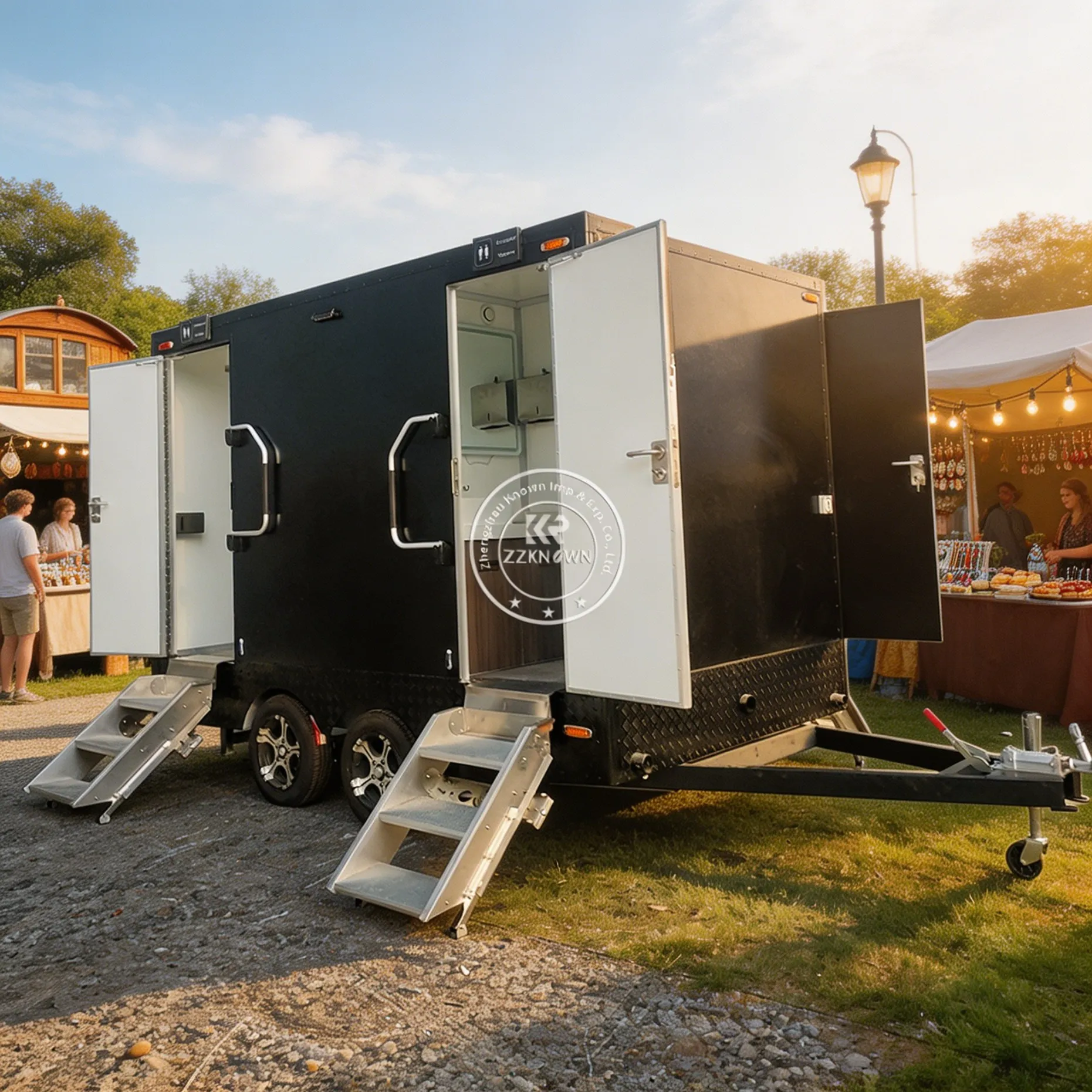

Luxury Mobile 4 Stalls Bathroom Trailer Outdoor Restroom Portable Toilet Trailers for Sale to European countries and USA