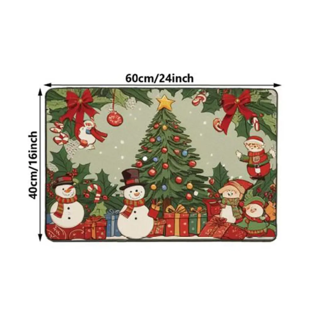 New Polyester Christmas Mat Non-Slip Printed Xmas Doormat Santa Claus Outdoor Carpet Living Room