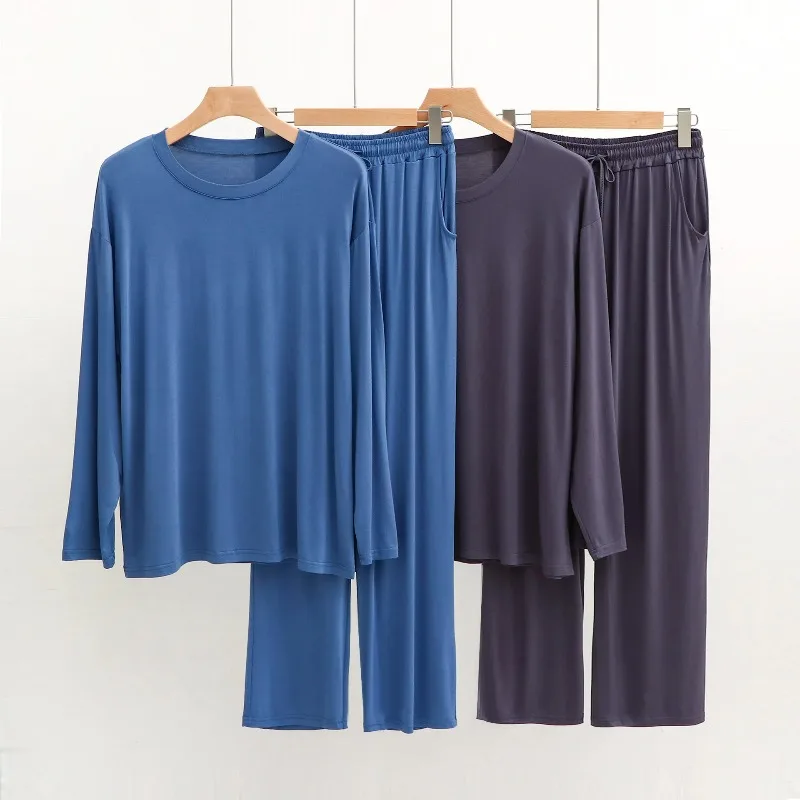 KIDWHXR Pajamas Sets Men Loose Round Neck T-shirt Drawstring Trousers Homewear Outfit Man Comfortable 2-piece Lounge Sets