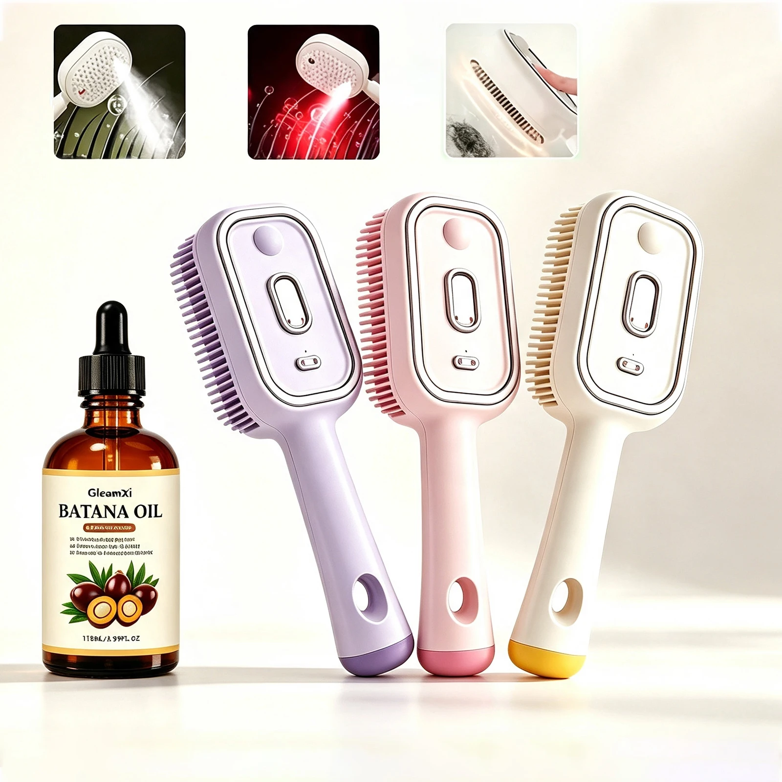 Electric Spray Air Cushion Massage Comb Batana Hair Essential Oil Set Promote Hair Growth for Men Women Daily Hair Care Kit