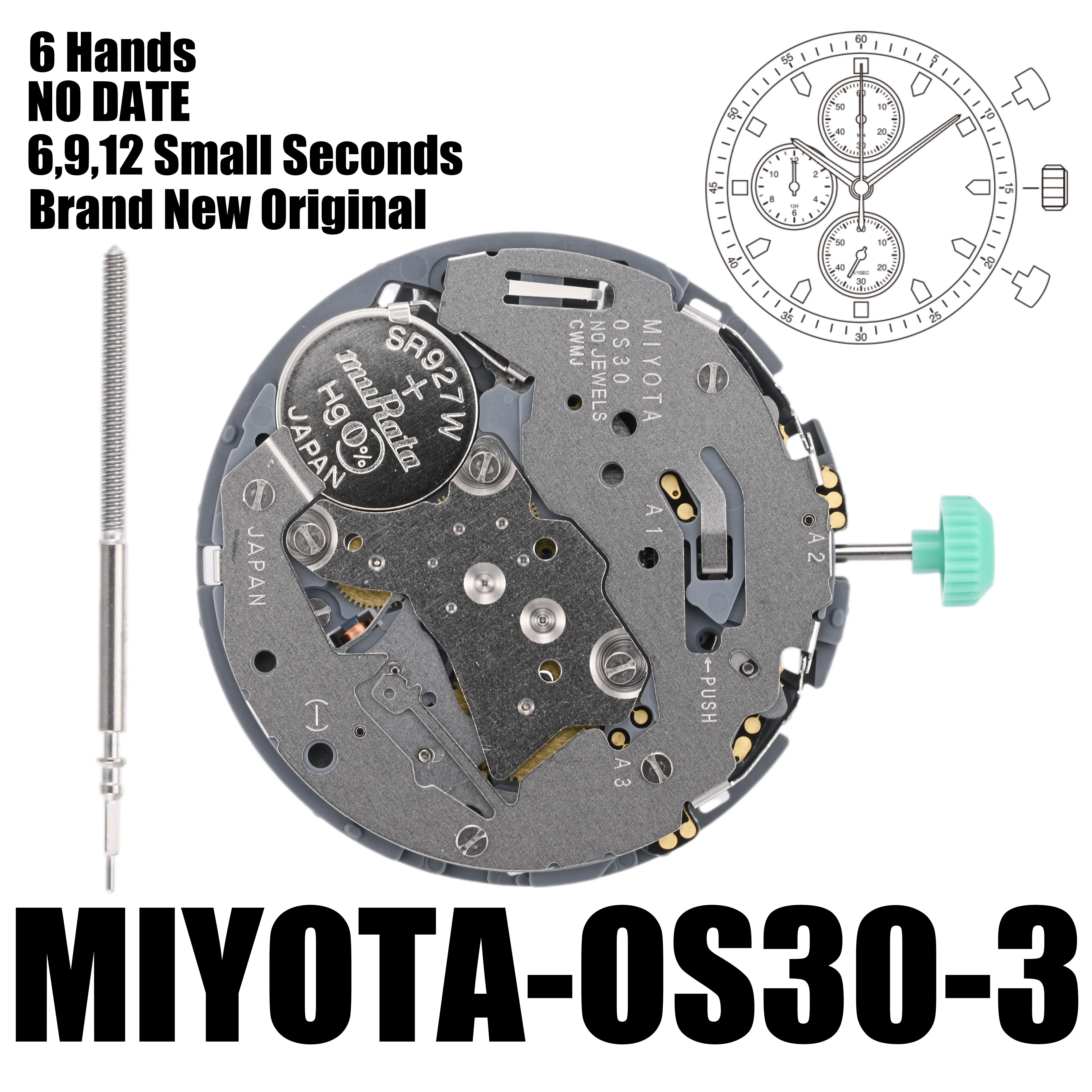 Brand New Orginal OS30 Movement Genuine Miyota OS30 Movement 6 Hands 6,9,12 Small Seconds None date