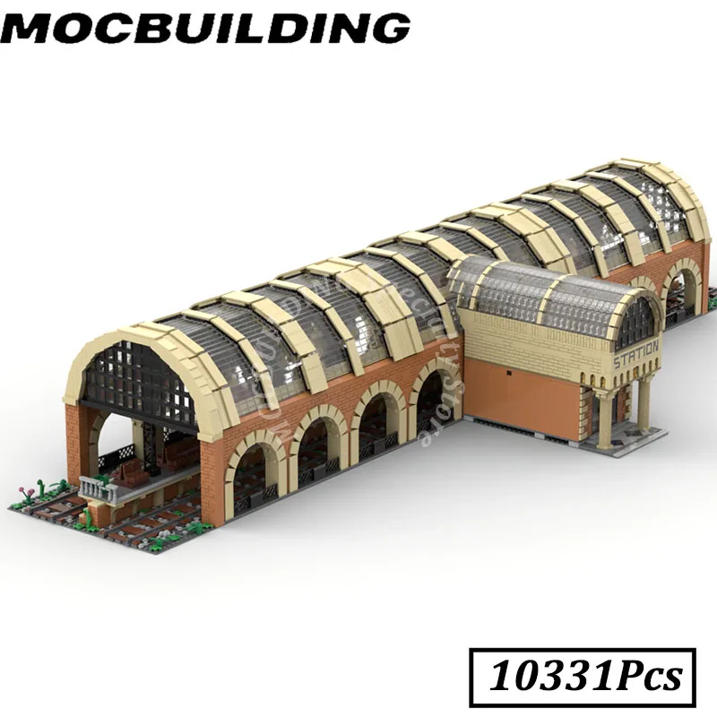 Train Station with Interior City Street View Modular MOC Building Blocks Brick Toys Display Construction Christmas Present