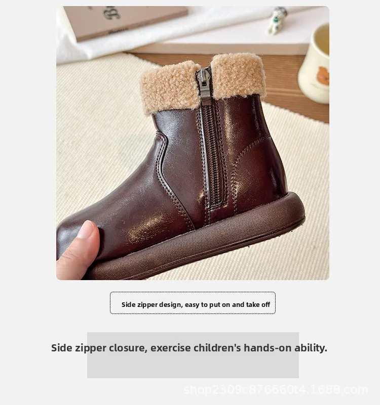 2026 England-Style Winter-Modestiefel für Mädchen, Verdickte Warme Kunstfell-Schneestiefel, Weichsohlige Rutschfeste Modestiefel für Mädchen – Detail 5