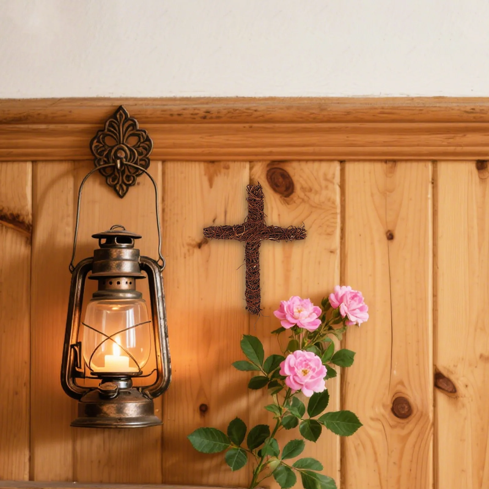 

2Pcs Rattan Cross Wall Decor Hanging Christian Cross Ornament Indoor Decorative Wall Crucifix for Home Decorative Crosses