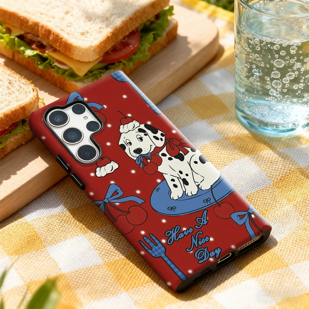 Чехол для телефона Dalmatian & Cherry Sweet для Samsung Galaxy S25 Ultra S24 S23 Ultra Plus, глянцевая двухслойная задняя крышка