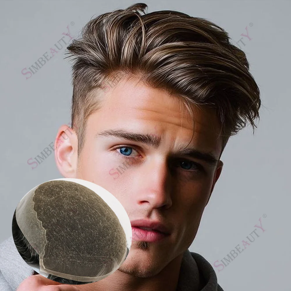 

Durable Q6 Blonde Brown Grey Black 1B30 1B65 1B80 Men's Wig Human Hair Toupee Bleached Knots Breathable Lace Prosthesis For Men