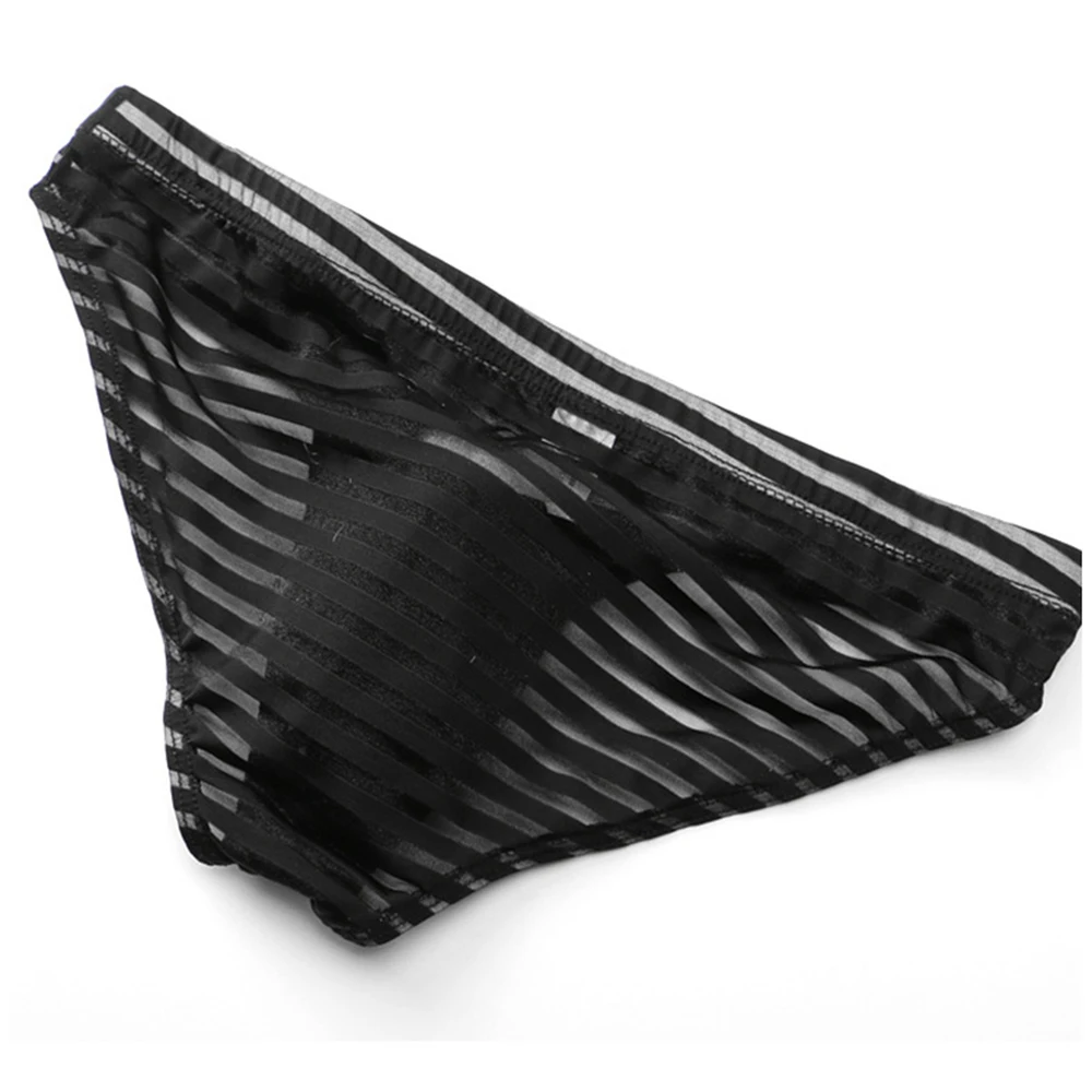 Sexy Mens Bikini Briefs Striped Low-rise Men's Triangular Panties Femboy Bulge Pouch Thongs See Through Underwear Underpants Men