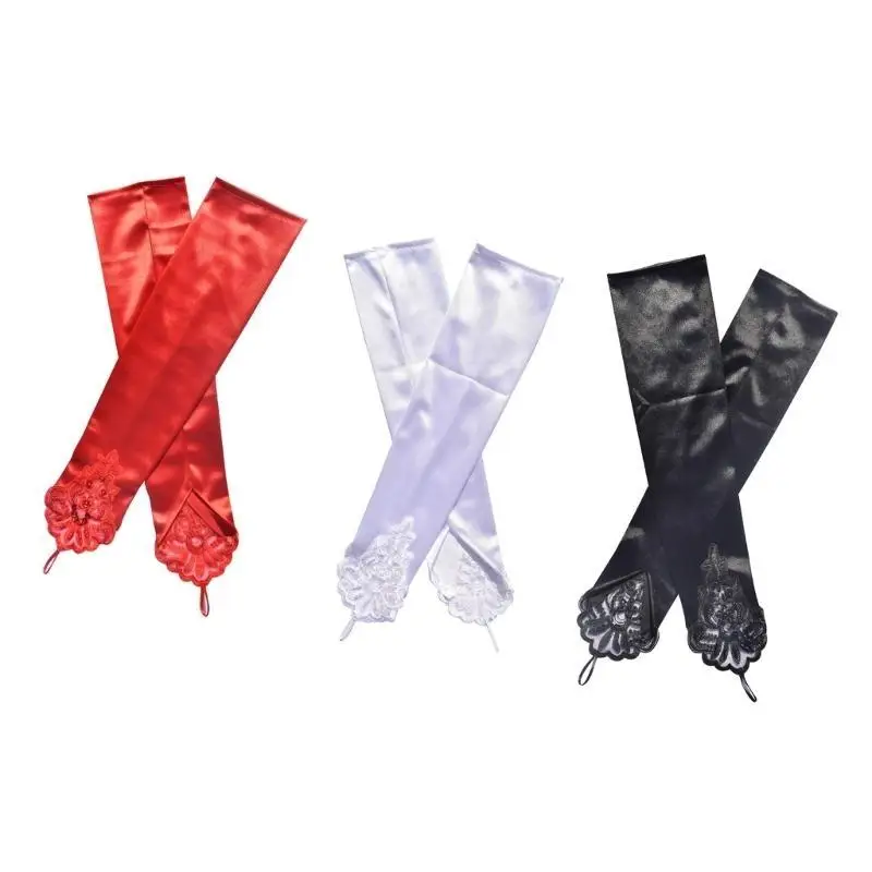 

A52E Elegant Long Satined Gloves For Women Flapper Costume Evening Party Dressingup