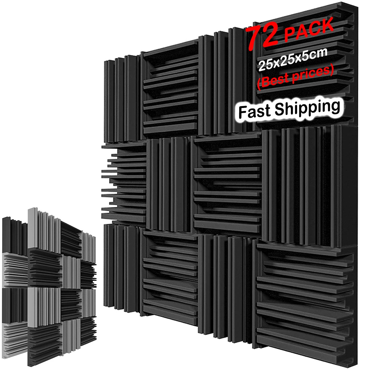 72Pcs 25x25x5cm Studio Acoustic Foam Panels Sound Creative Irregularity Soundproof Foam Sponge Pad Absorption KTV Room Wall