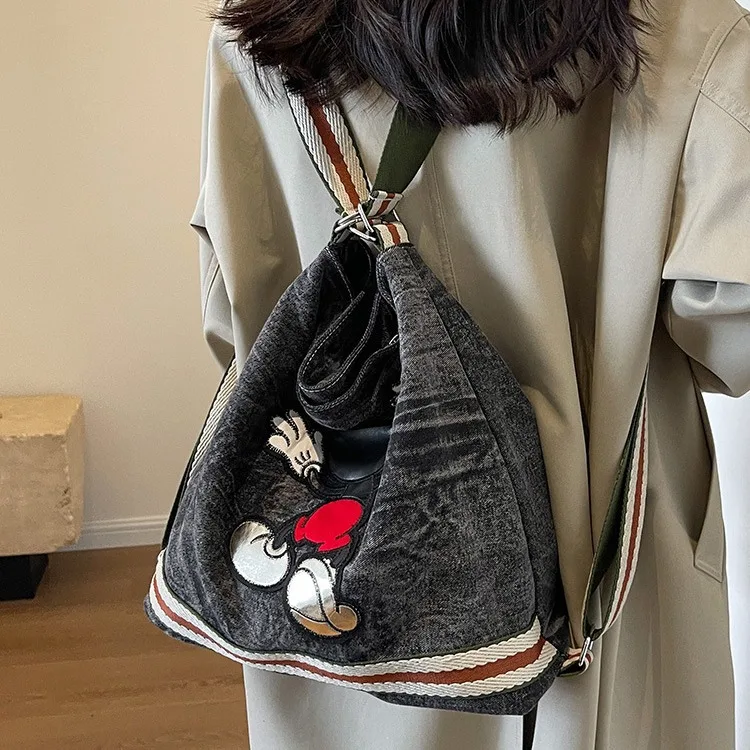 2024 New Disney Mickey Mouse Large-capacity Women's Canvas Denim Bag Student Fashion Commuter Shoulder Bag Girls Holiday Gift