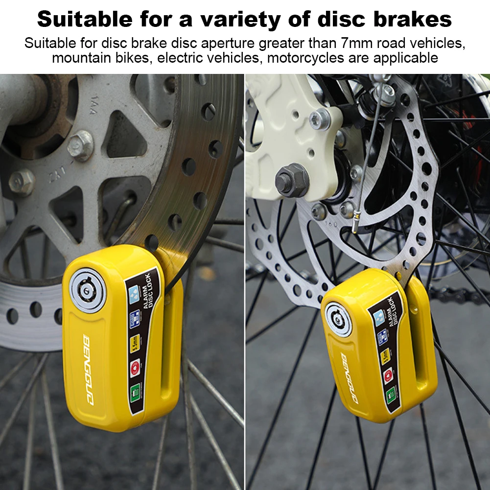 Motorcycle Bicycle Lock Alarm Protection Padlock Waterproof Brakelock with Keys Safety Anti-Theft Scooter Wheel Disc Brake Lock