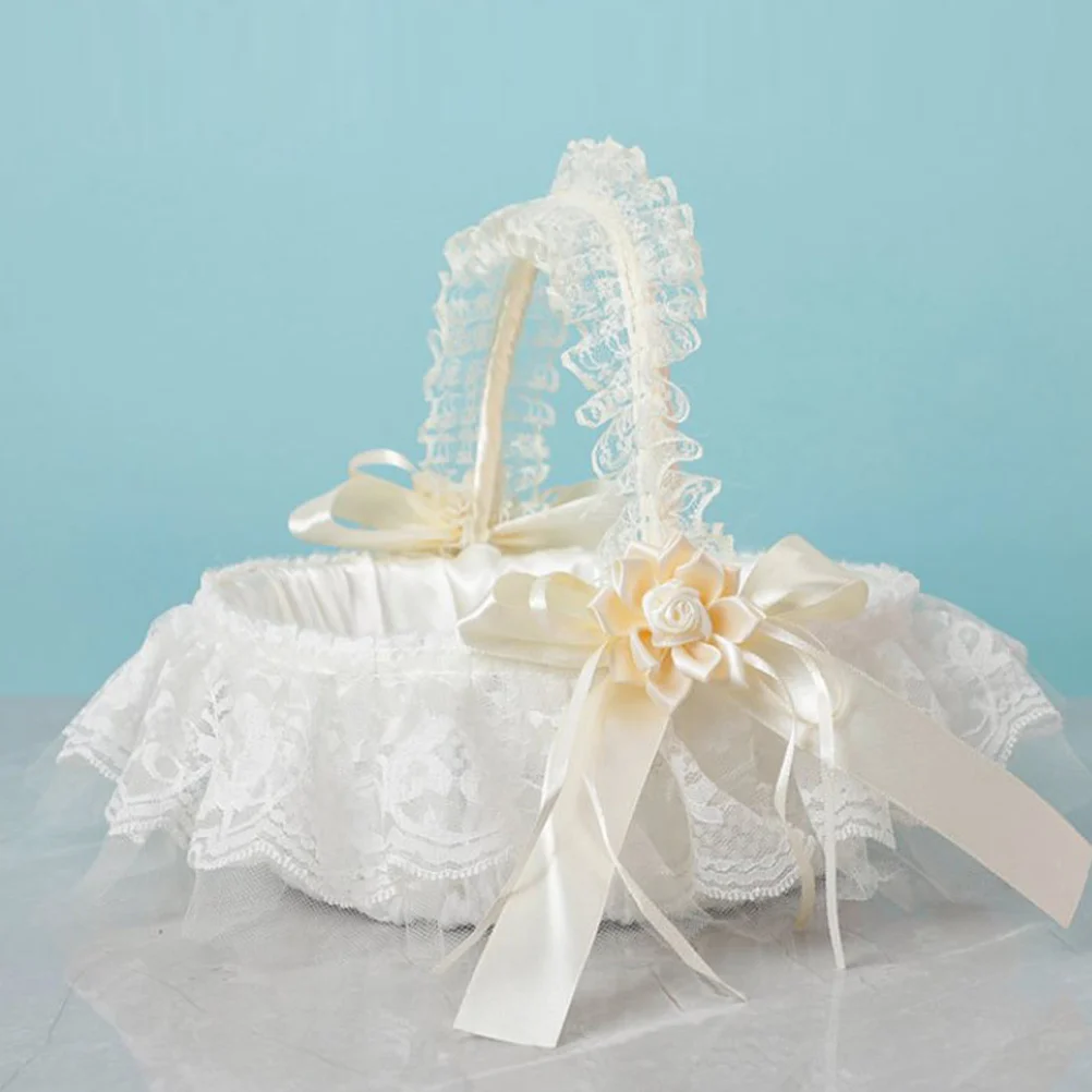 

Wedding Flower Basket With Lace Trim Modern Rustic Handheld For Flower Bridal Shower Party Favor Decoration Storage