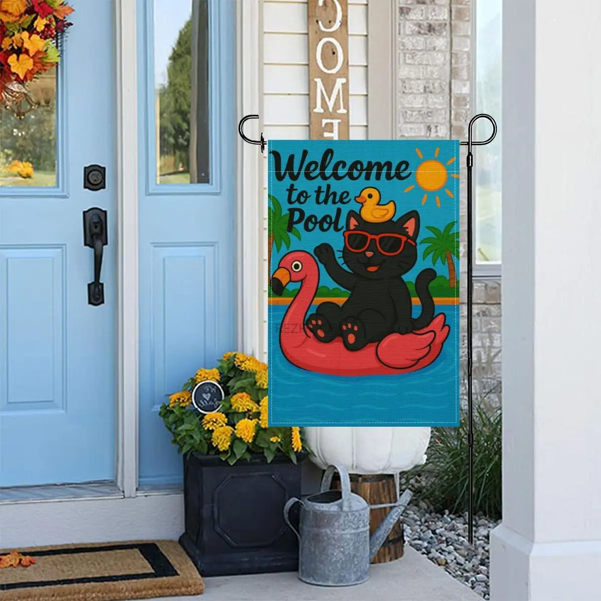 REZHOCH Welcome to Our Pool Black Cat Garden Flags 12x18 Inch for Outside Summer Flamingo Swimming Ring House Flag Double Si IIC