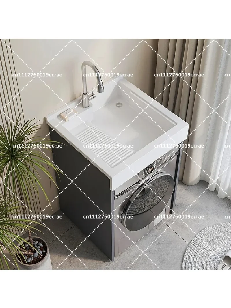 Custom Integrated Washing Machine Cabinet for Small Apartment Balcony Laundry Sink Basin - Space-Saving Design - view 3