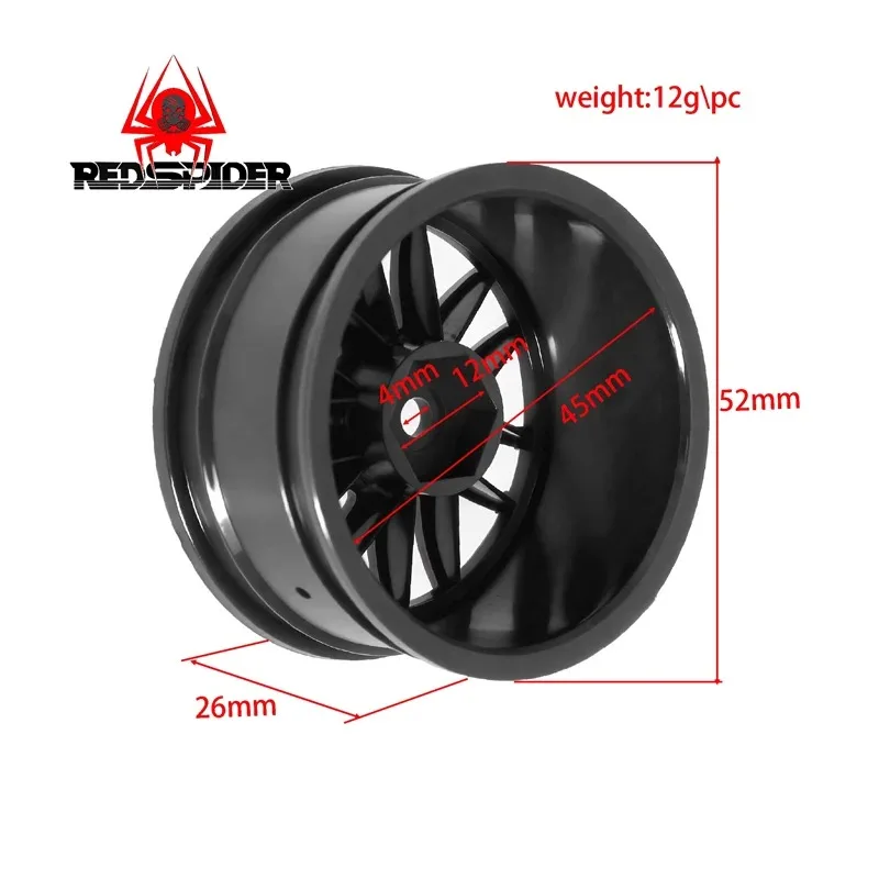 4pcs 52mm 1/10 Scale RC Drift Car Wheels (Rims) for Tamiya XV02 TT02 Sakura D5 MST RedCat - Lightweight Upgrade Plastic Hub Set