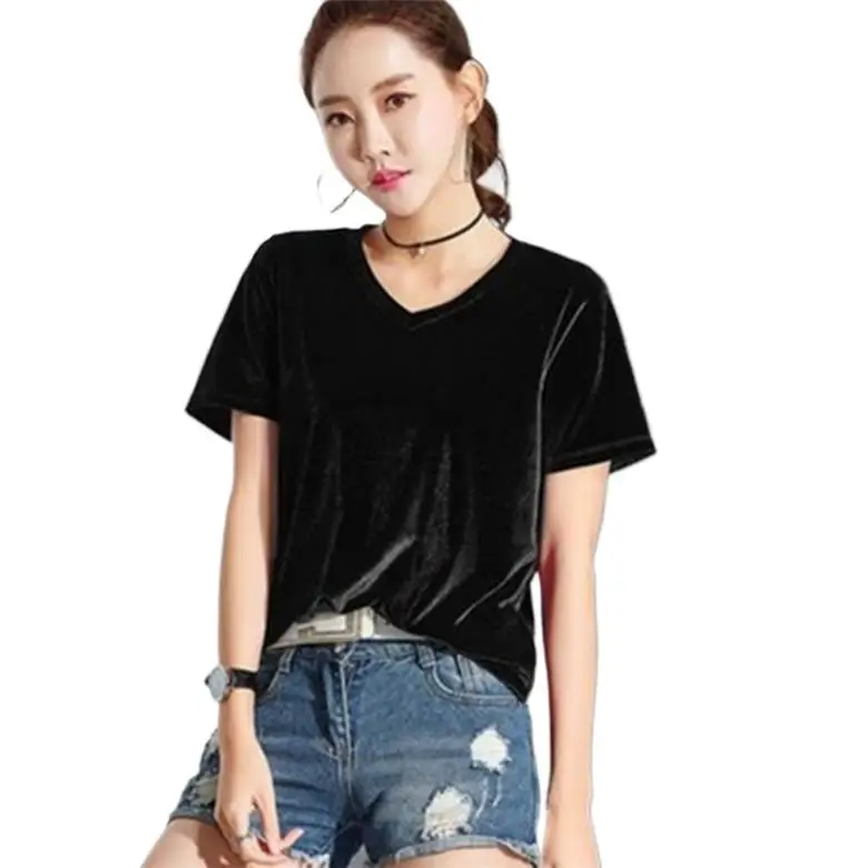 

Женская бархатная рубашка с коротким рукавом и V-образным вырезом, осень 2024