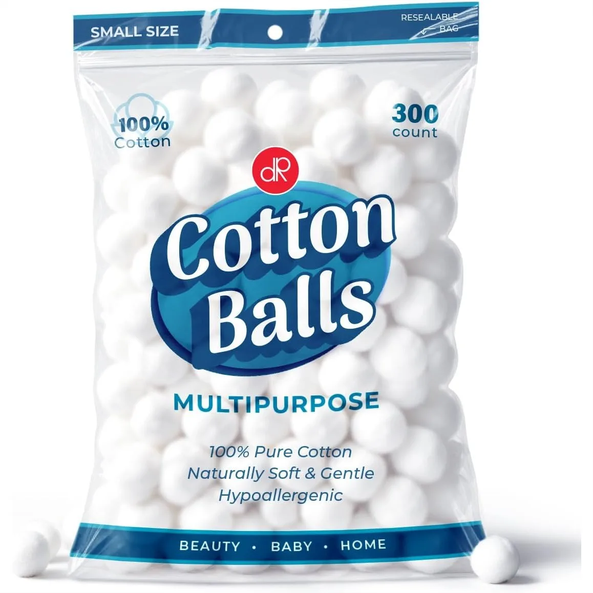 

300 Small Cotton Balls for Make-Up, Nail Polish Removal, Pet Care, 100% Pure & Natural, Soft and Absorbent