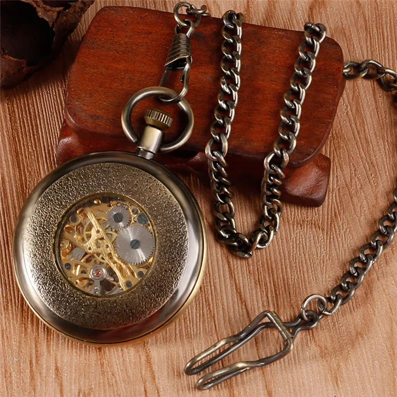 Antique Clock Men Women Mechanical Hand Winding Pocket Watch Manual Wind Up Watches Roman Number Fob Chain Relogio De Bolso