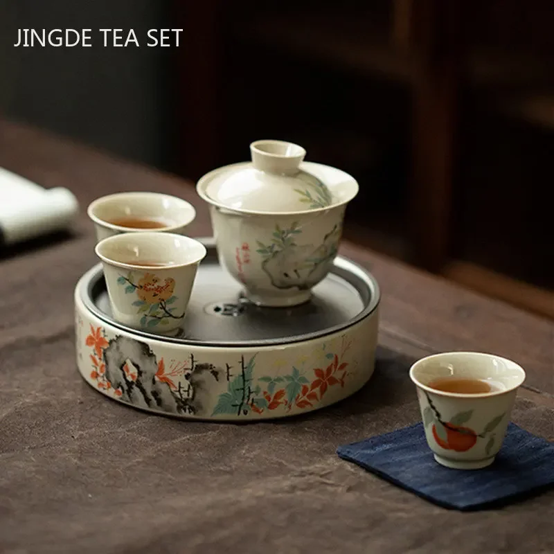 Chinese Ceramics Round Tea Tray Drainage Water Storage Trays Tea Room Decorative Teacup Tools Tradition Tea Set Accessories