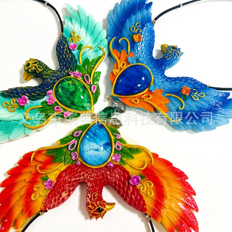 Hot Colored Peacock Phoenix Resin Pendant Fengshui Ornaments Colored God Bird Wall Decoration Resin Crafts Phoenix Yufei Pendant