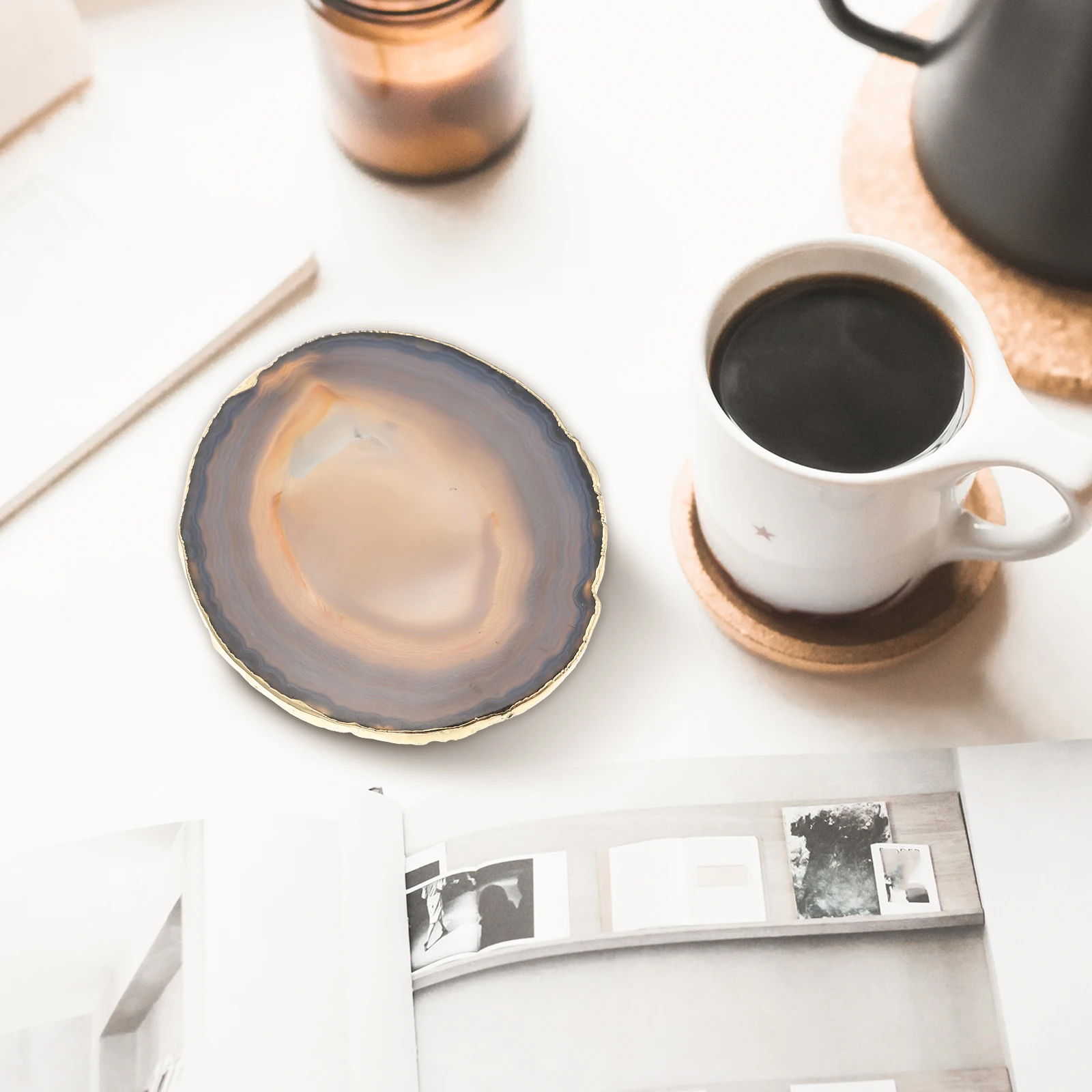 

Agate Coaster Natural Style Heat Insulated Pad Home Bar Restaurant Table Decoration Agate Coaster Heat Insulated Pad