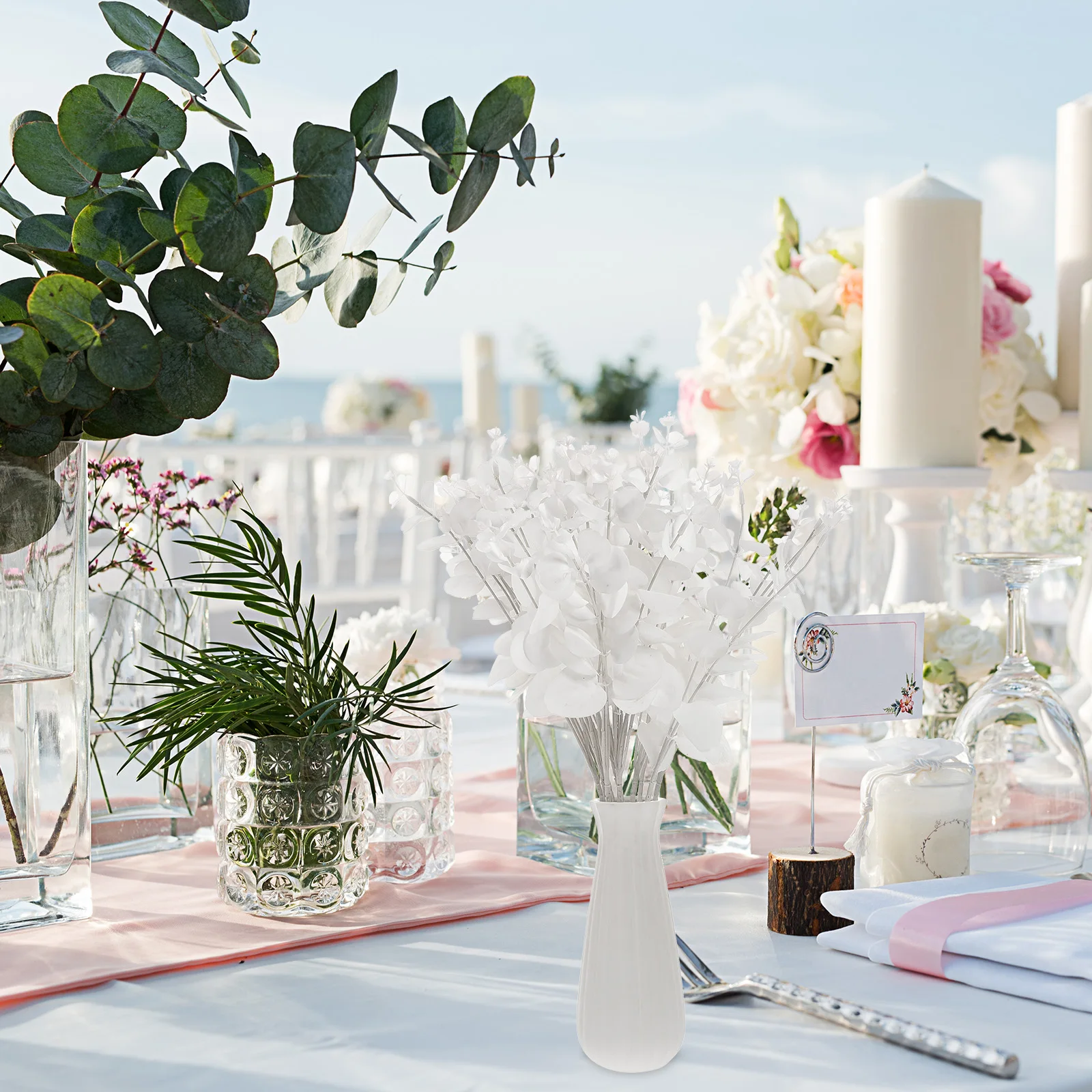 

2PCS Artificial Eucalyptus Stem Leaves Realistic Colors Home Furnishing Floral Arrangements Wedding Party