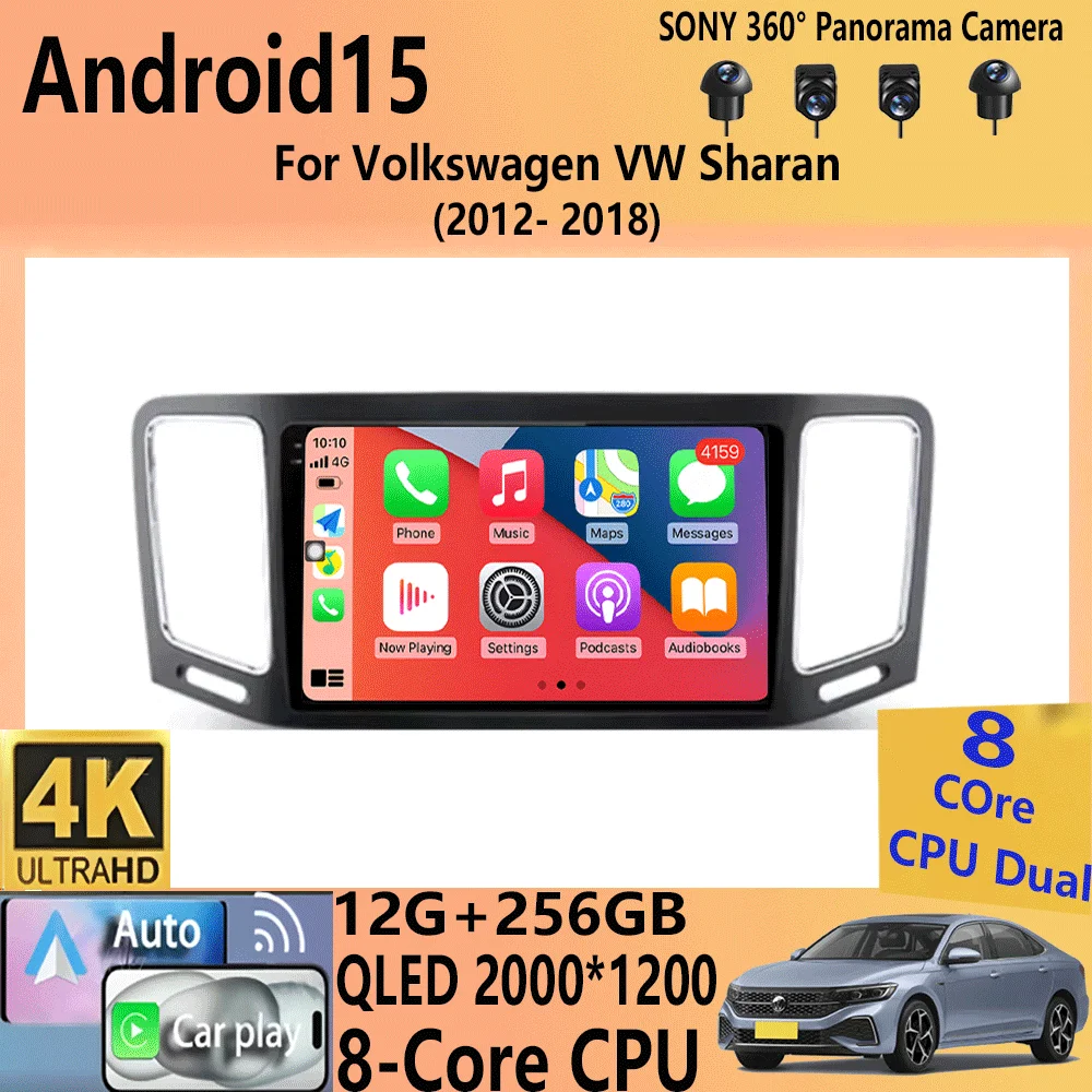 

Car Radio Android 15 Carplay For Volkswagen VW Sharan 2012 - 2018 Navigation GPS Multimedia Player WiFi+4G BT stereo 360 Camera