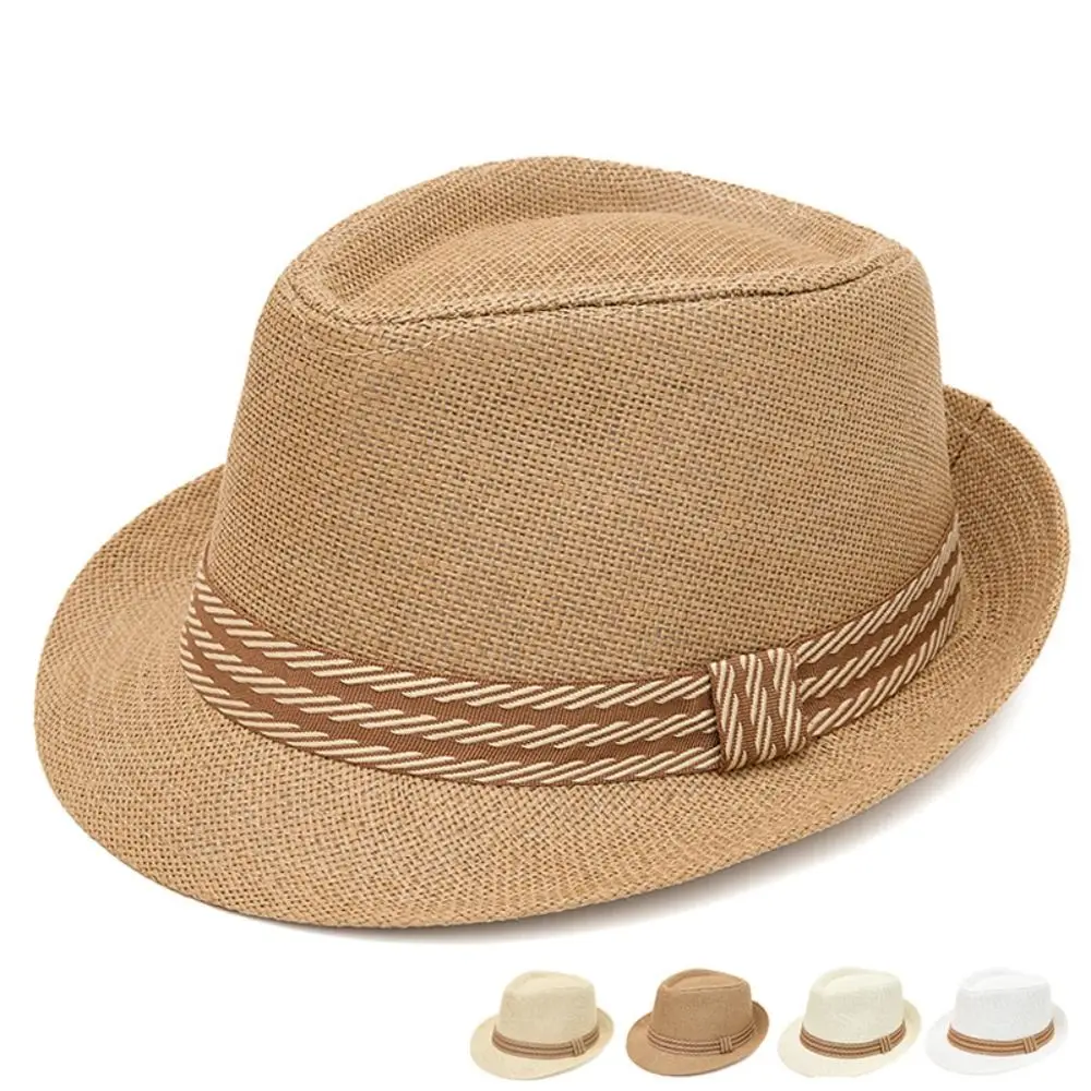 Retro Linen Belfry Trilby Hat Breathable Sun Protection Fedora Sun Hat Short Brim Versatile Jazz Beach Hat Travel